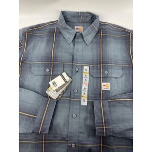 Carhartt FR Shirt Mens XLT Blue Plaid Rugged Flex Twill Flame Resistant Workwear